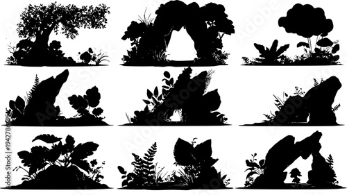 Fairy hollow collection featuring leaf canopies and soft moss floors, illustration collection