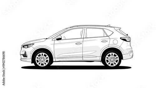 Stylish suv car side view in clean line art drawing for automotive design concepts