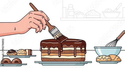 Hand Decorating Chocolate Layer Cake.