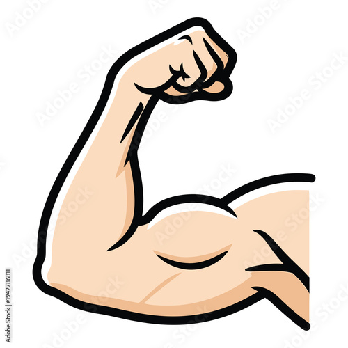 Cartoon flexed arm muscle icon with fist raised up strong  muscular symbol icon
