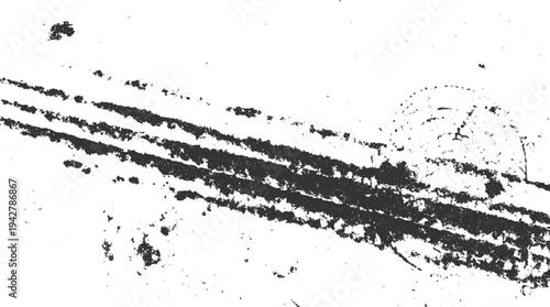 Dark textured lines and scattered particles on a white background abstract black