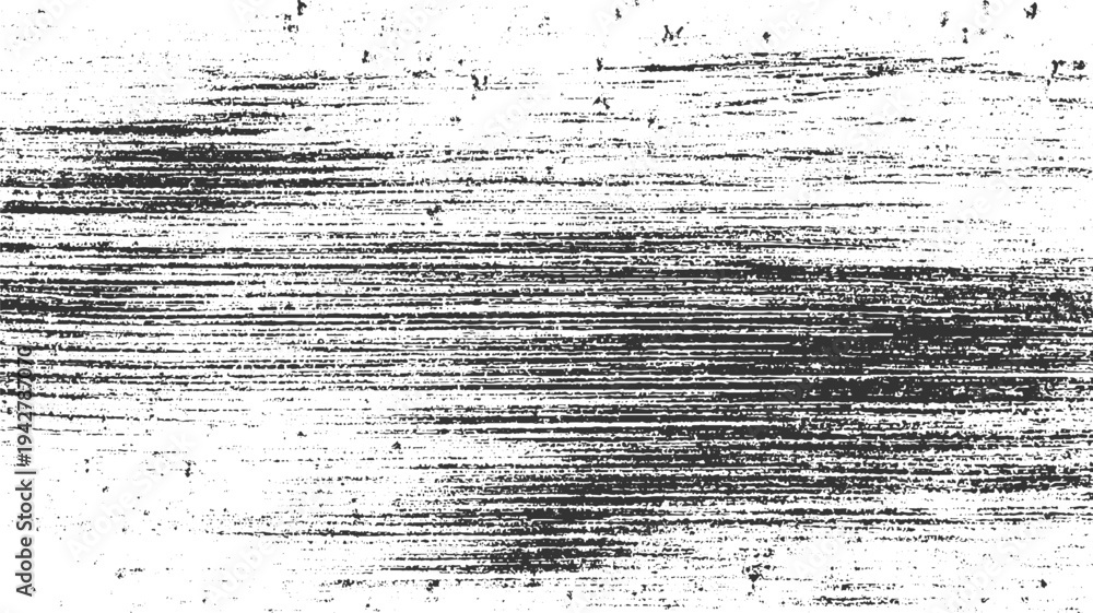Fototapeta premium Black and white textured background with horizontal brush strokes and speckles abstract