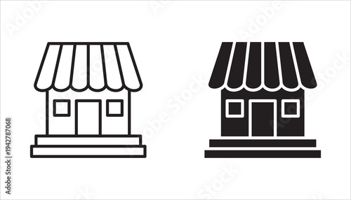 Store icon set. Building, sales place. Isolated vector illustration of the storefront line icon collection.