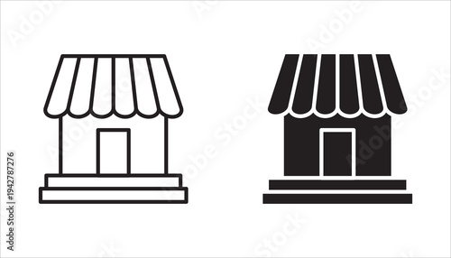 Store icon set. Building, sales place. Isolated vector illustration of the storefront line icon collection.