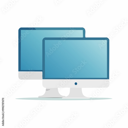 Two modern computer monitors with blank screens side by side