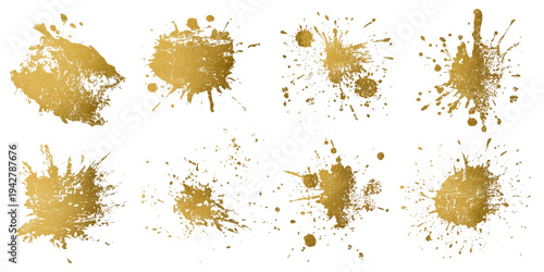 Luxury golden grunge paint brush stroke set splash vector design. abstract gold foil stain artistic line element banner border frame background.