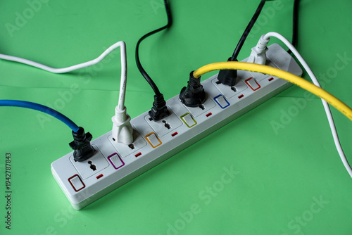 Fotografie Colorful power strip with cables