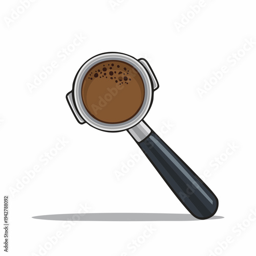 Espresso machine portafilter with fresh coffee, top view