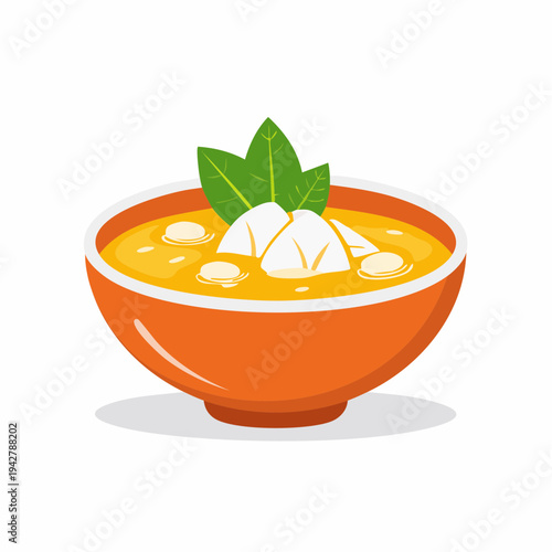 Bowl of soup with vegetables and herbs, vector illustration