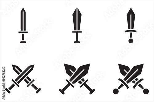 Crossed swords icon collection. Ancient weapon icons.
Sword icon vector. Sword symbol illustration. Pixel vector graphics - Vector.