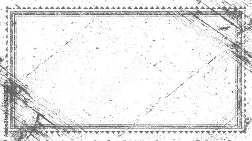 Distressed grey rectangular frame with serrated edges and textured grunge overlay