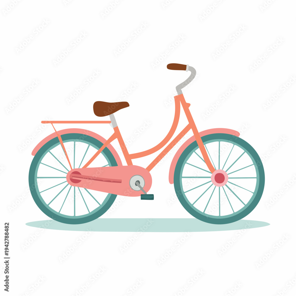 Fototapeta premium Illustration of a pastel pink bicycle with blue wheels and seat