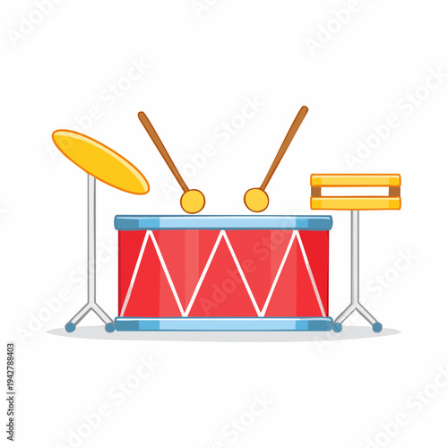 Cartoon drum set illustration. Musical instrument, percussion, rhythm and beats concept.