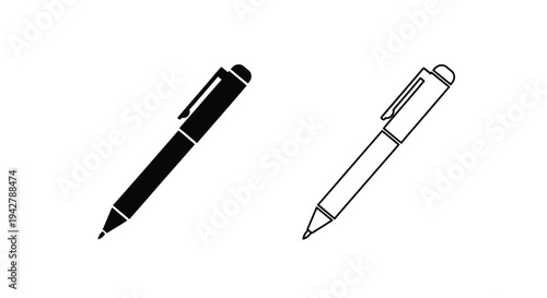 Two pens illustrated in black fill and white outline styles
