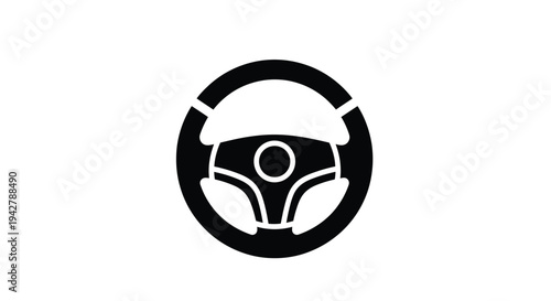 Simple black and white icon of a circular steering wheel