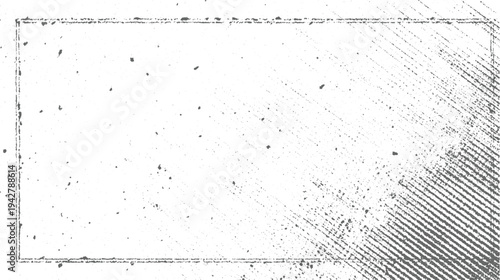 Grungy distressed rectangular frame with diagonal lines and scattered speckles grunge textured border
