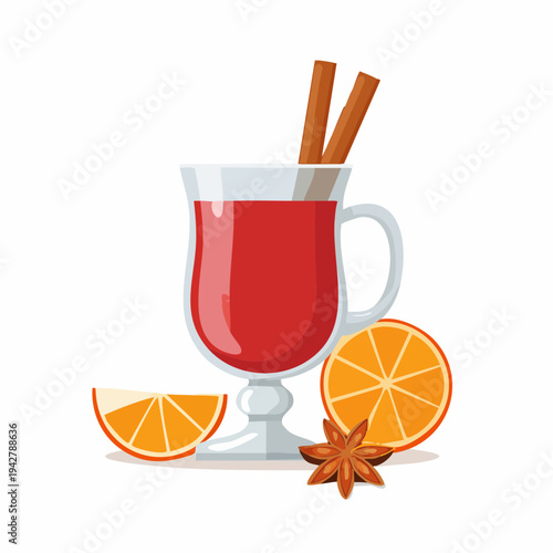 Festive mulled wine with cinnamon, oranges, and star anise. Holiday warmth.