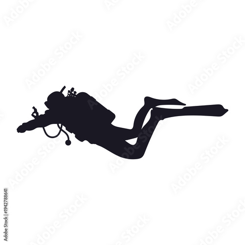 Scuba Diver Swimming Underwater Silhouette Vector Illustration