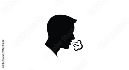 Silhouette of a man s head in profile exhaling breath or speaking