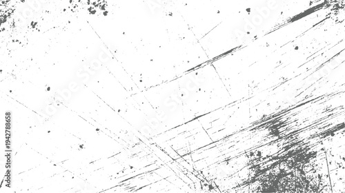 White background with scattered dark grey dust specks and diagonal scratch marks texture