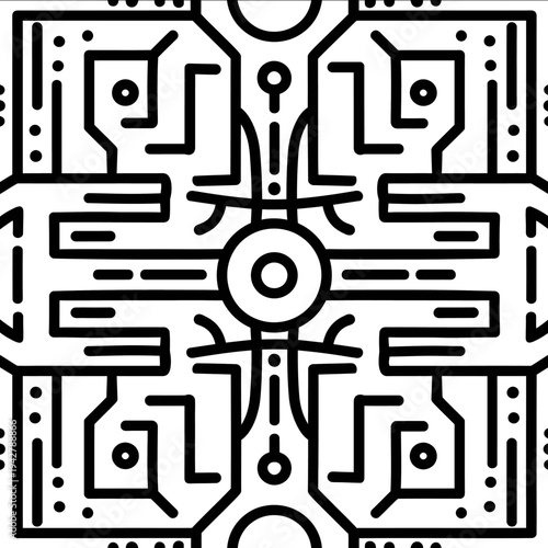 bold thick outlines geometric Mexican bohemian repeating Pattern icon simple flat black line art on a white background clean and minimalistic wit