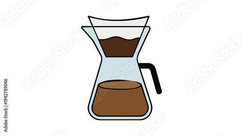 Manual Coffee Maker With Filter Paper And Rich Brown Brewed Coffee In A Clear Glass Carafe With A Black Handle Isolated On White Background