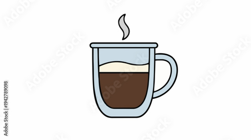 Warm Steaming Coffee In A Clear Double Walled Glass Mug With Handle On A White Background