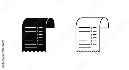 Receipt icon set in outline and solid black styles simple design