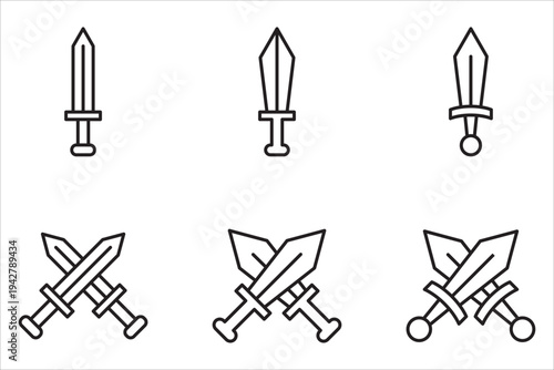 Crossed swords icon collection. Ancient weapon icons.
Sword icon vector. Sword symbol illustration. Pixel vector graphics - Vector.