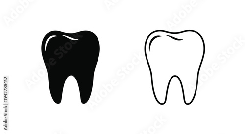 Two tooth illustrations one solid black and one white outline