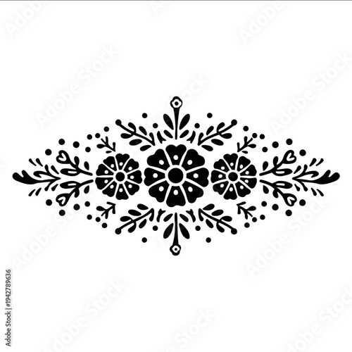 isolated clipart image of Mexican floral divider border vector icon monochrome black and white simple logo for kids on a white background