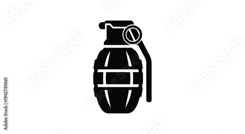 Black silhouette of a classic hand grenade with a safety pin