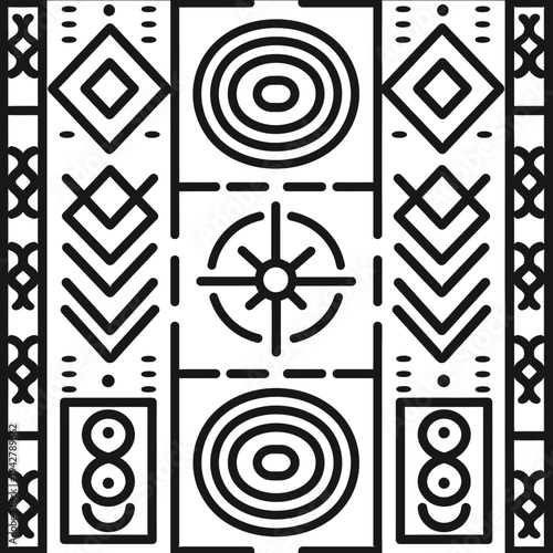 bold thick outlines geometric zen boho ethnic tribal repeated patterns in rows icon simple flat black line art on a white background clean and mi