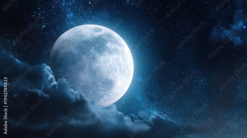 Fototapeta premium Full moon and stars at night