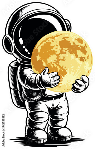 Astronaut Holding the Moon: An astronaut holds the moon like a delicate orb, embodying the dream of space exploration and the wonder of discovery, perfect for projects about space, dreams.