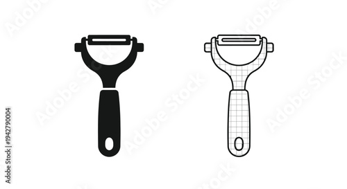 Two vegetable peelers in black and white side by side