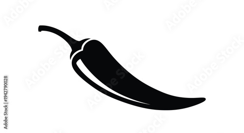 A simple black silhouette of a single chili pepper on a white background