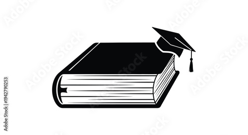 A black silhouette of a book with a graduation cap resting on top
