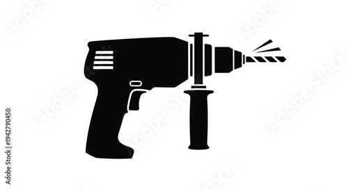 Black silhouette of an electric drill with a drilling effect