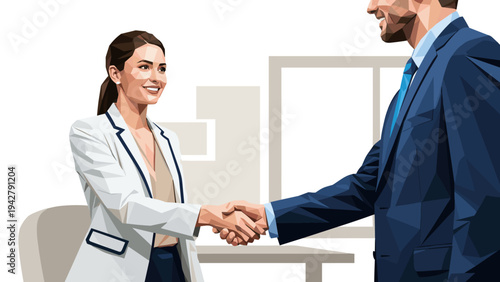 Professional business meeting in geometric art style