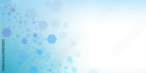 Health care or medical abstract background with hexagons, lines and dots. Scientific innovation banner template concept. Biology and pharmaceutical technology background. Vector illustration.