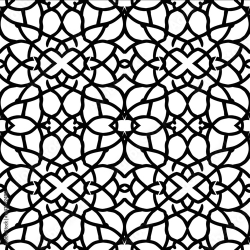 bold thick outlines Islamic floral geometric repetitive seamless pattern in rows icon simple flat black line art on a white background clean and minimalist