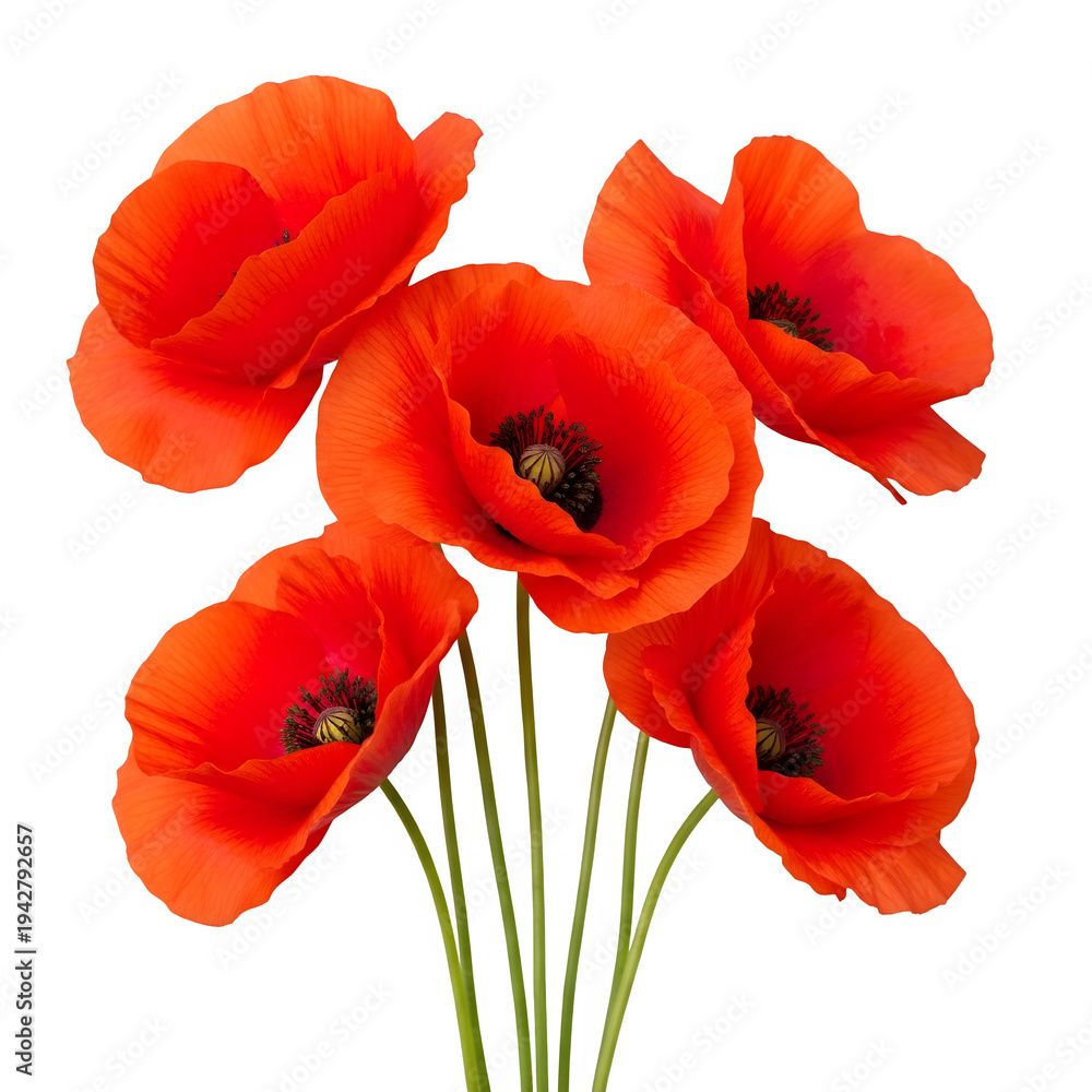 Obraz premium Vibrant red poppy flowers isolated on transparent background
