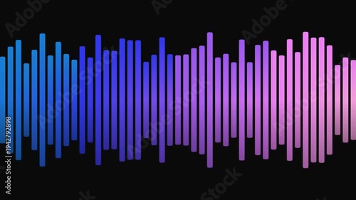 Abstract visualizer showing a spectrum of pulsating sound waves in vibrant purple and blue hues on a dark background
