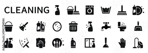 Extensive collection of cleaning related icons and symbols