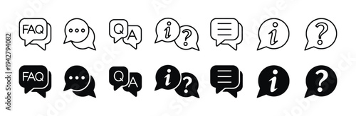FAQ and question icons in speech bubbles for communication