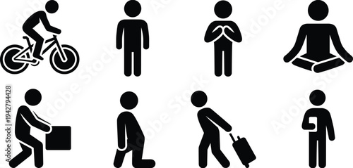 Icon set of human figures in different activities and poses person woman