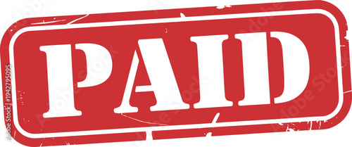 Red Stamp with White PAID Text and Distressed Texture Keywords: paid, stamp, red stamp, payment, receipt, invoice, bill