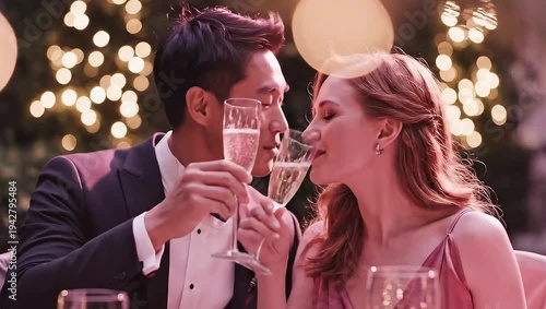 Wallpaper Mural A couple toasting and kissing at a romantic outdoor event. Torontodigital.ca