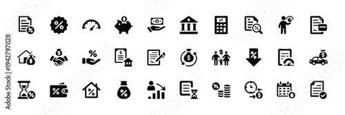 Financial and business icons including money, loans, and savings